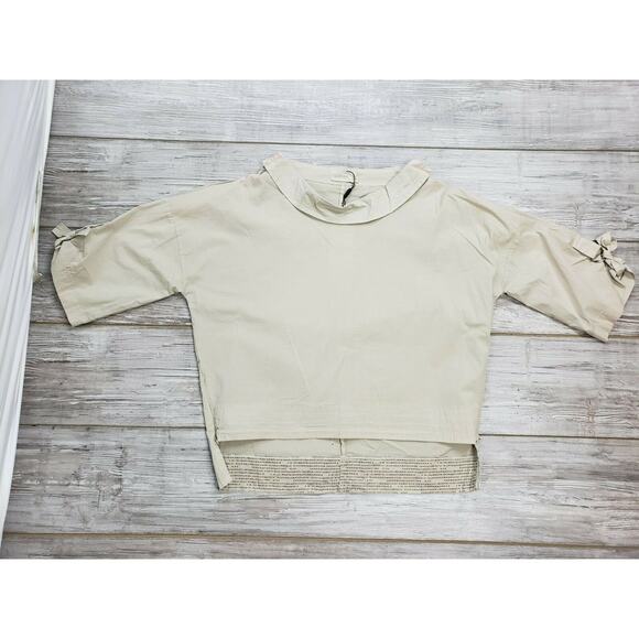 Luukaa Tan Collared Long Sleeve Size L Short/Long Shirt Side Zippers No Pocket - Picture 5 of 9